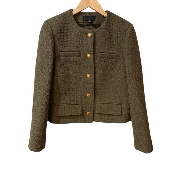 NILI LOTAN Paige Cropped Cotton Blend Tweed Jacket in Olive Size 10 Medium - Picture 1 of 12